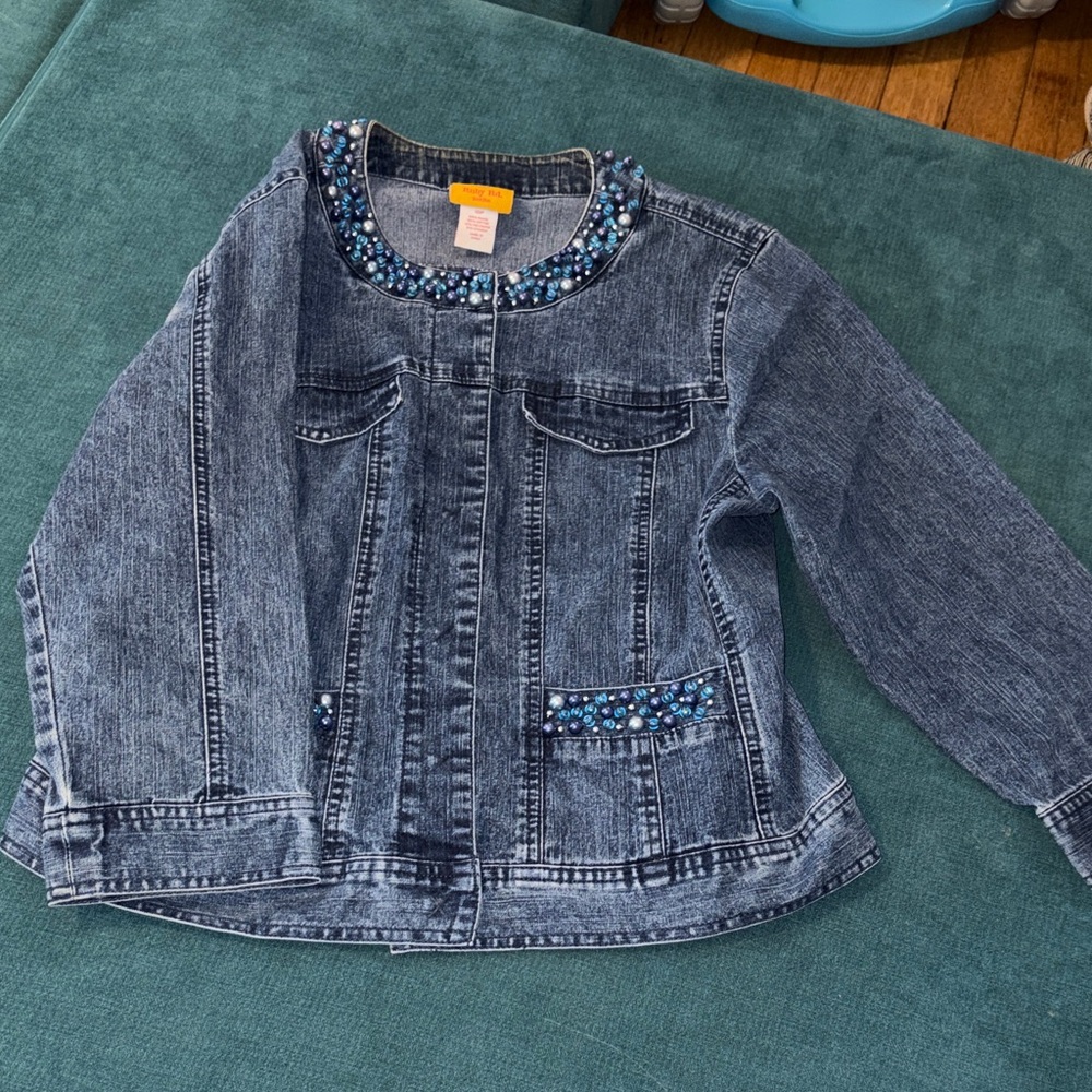 Ruby Rd. Blue Jean Jacket with Beaded Trim